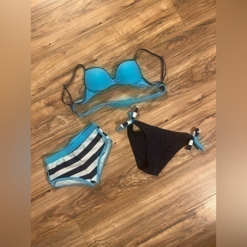 Blue and Black Women's Bikini Set
